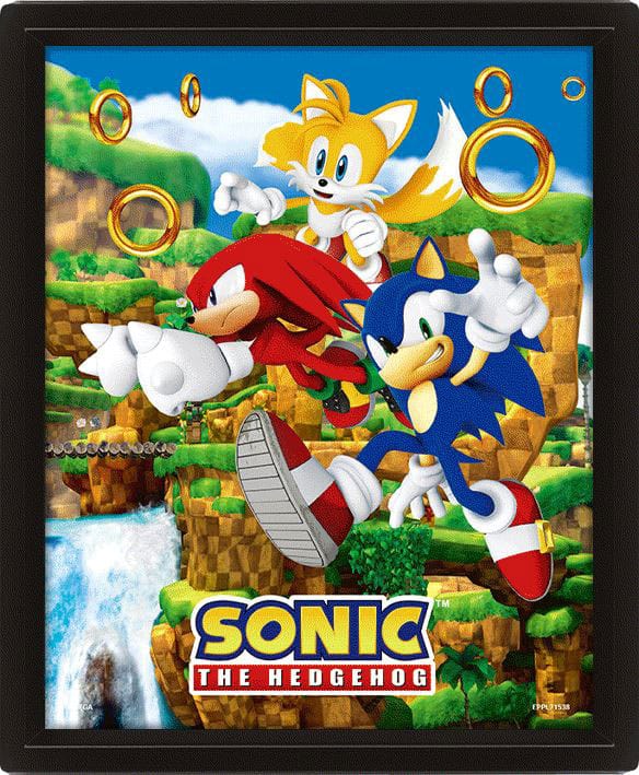 Sonic The Hedgehog Catching Rings - Framed 3D Poster