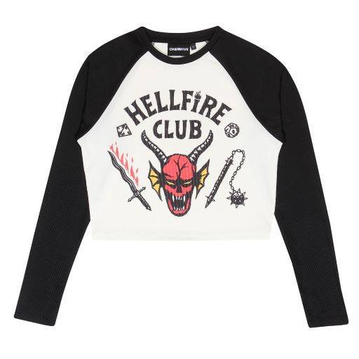 Stranger Things Crop Sweater/Trui -S- Hellfire Club Wit/Zwart