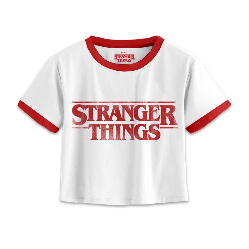 Stranger Things Crop top -L- Distressed Logo Wit