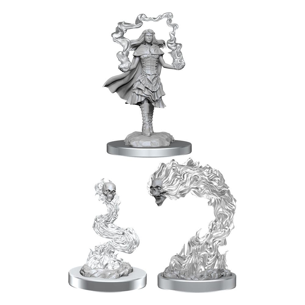 D&D Nolzur's Marvelous Miniatures Unpainted Miniatures 3-Pack Dark Spellcaster & Flameskulls